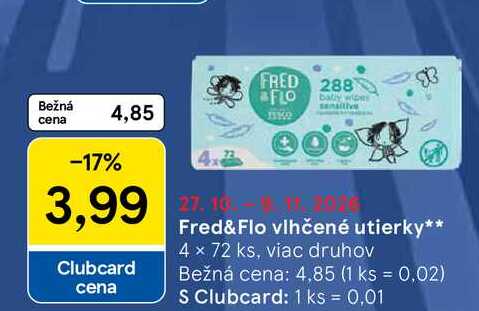 Fred& Flo vlhčené utierky 4 x 72 ks, viac druhov