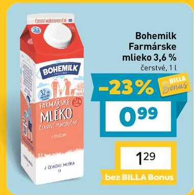 Bohemilk Farmárske mlieko 3,6% čerstvé, 1 L