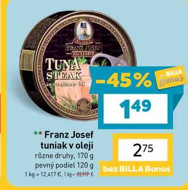 Franz Josef tuniak v oleji rôzne druhy, 170 g
