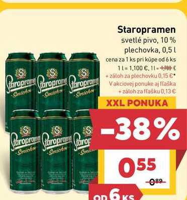 Staropramen svetlé pivo, 10% plechovka, 0,5 l