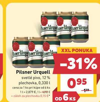 Pilsner Urquell svetlé pivo, 12% plechovka, 0,33l