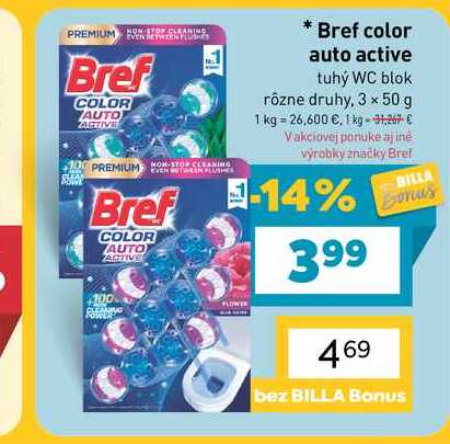 Bref color auto active tuhý WC blok rôzne druhy, 3 x 50 g