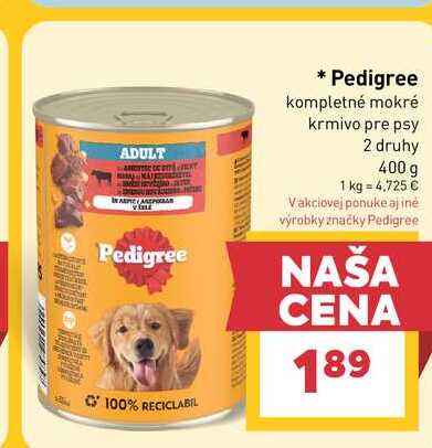 Pedigree kompletné mokré krmivo pre psy 2 druhy 400 g